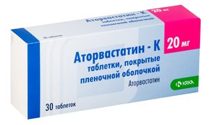 Аторвастатин-К таб. п/о 20мг №30 аторвастатин акос таблетки п о плен 20мг 90шт