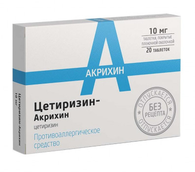 Цетиризин-Акрихин таб. п/о 10мг №20 цетиризин акрихин таб п о 10мг 20