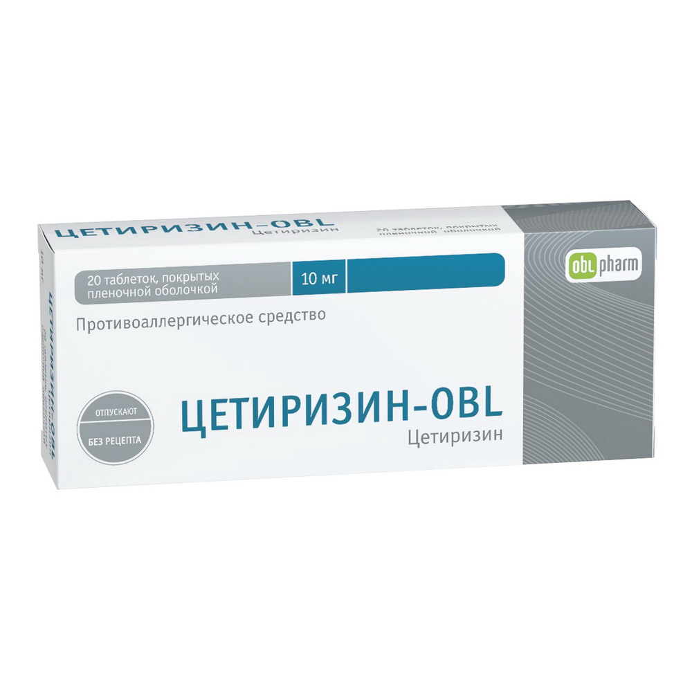 Цетиризин-OBL таб. п/о 10мг №20 по цене 117 руб.  интернет-аптеке .