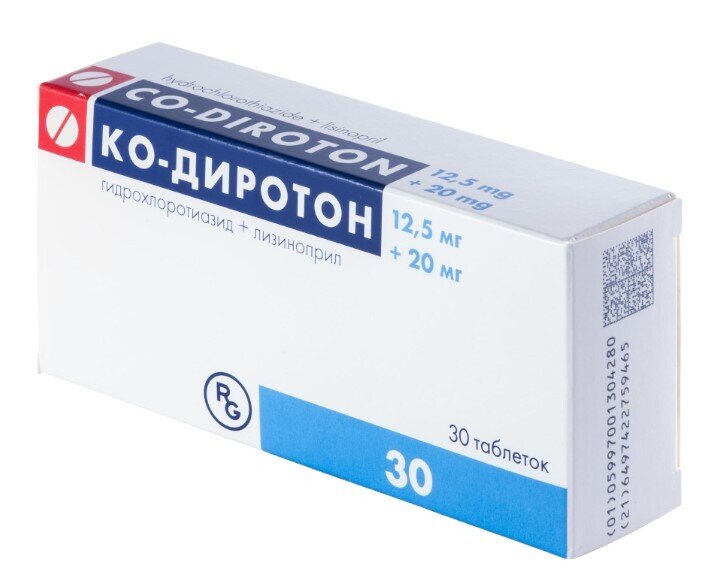 Ко-Диротон Таб. 20мг+12.5мг №30 По Цене 834 Рубля Купить В.