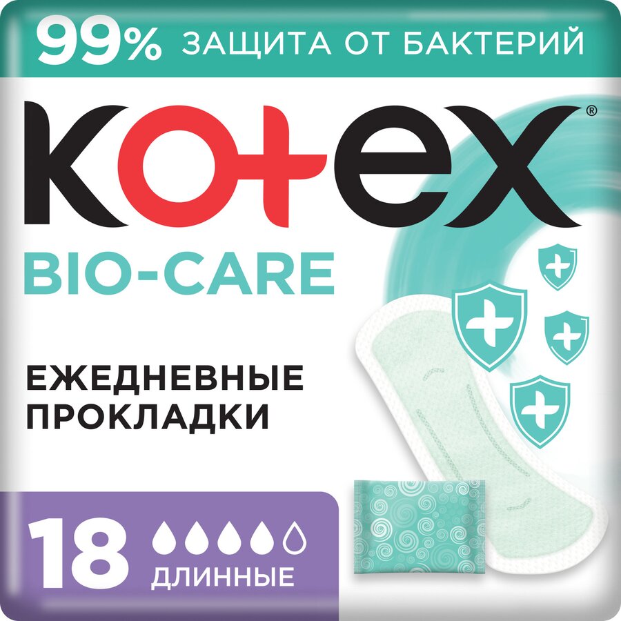 Котекс Био-кэа прокладки женск. гигиен. ежедн. антибакт. длинные №18