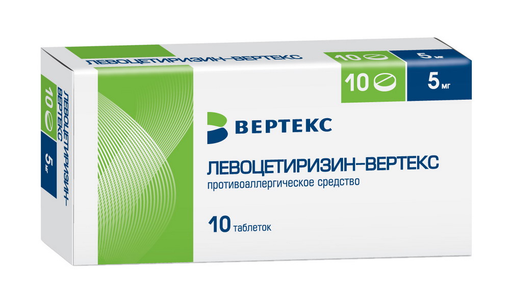 Левоцетиризин-ВЕРТЕКС таб п/п/о 5мг №10 левоцетиризин вертекс таблетки 5 мг 10 шт
