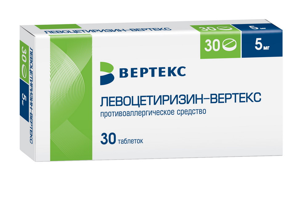 Левоцетиризин-ВЕРТЕКС таб п/п/о 5мг №30 левоцетиризин вертекс таблетки 5 мг 10 шт