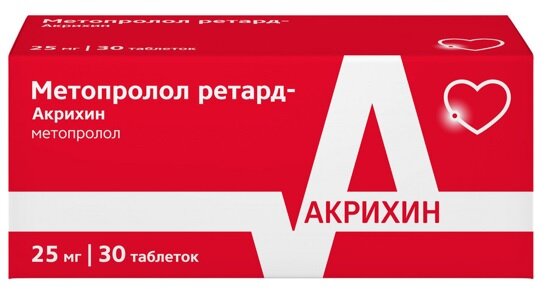Метопролол ретард-Акрихин таб. пролонг. п/о 25мг №30 в Санкт-Петербурге и области