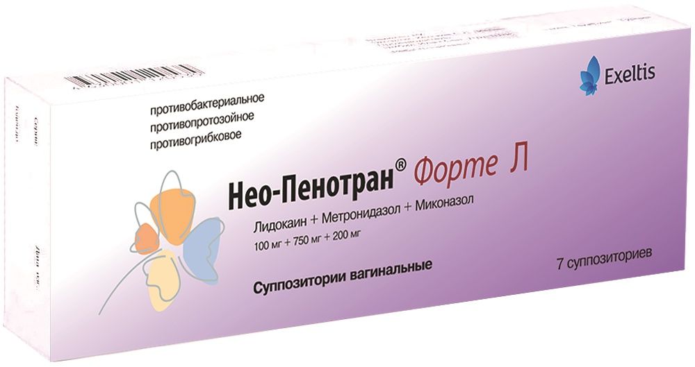Нео-пенотран форте Л супп №7 хлоргексидин супп вагинальные 16мг 10