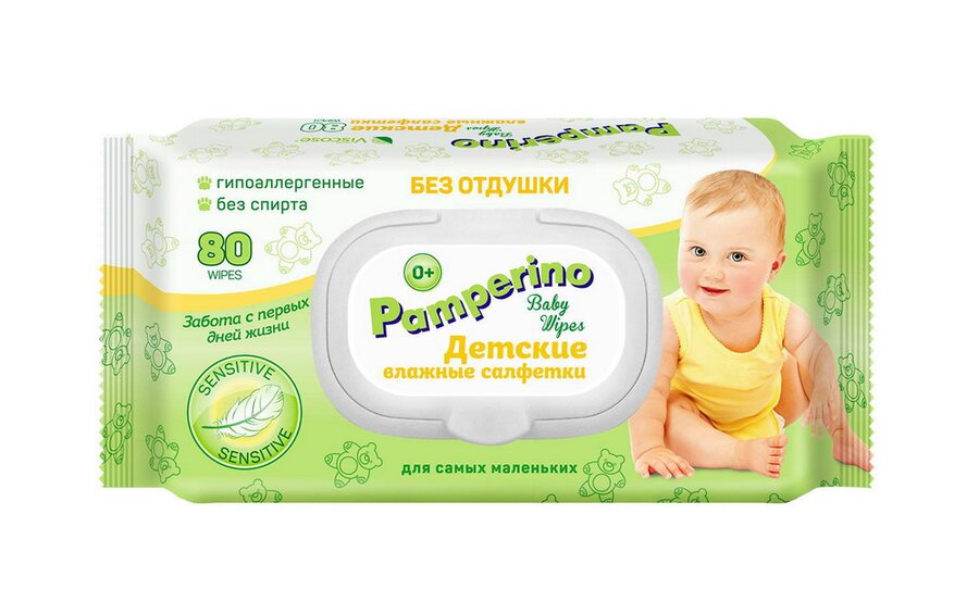 Памперино Салфетки влажные детские б/отдушки с пластиковым клапаном №80