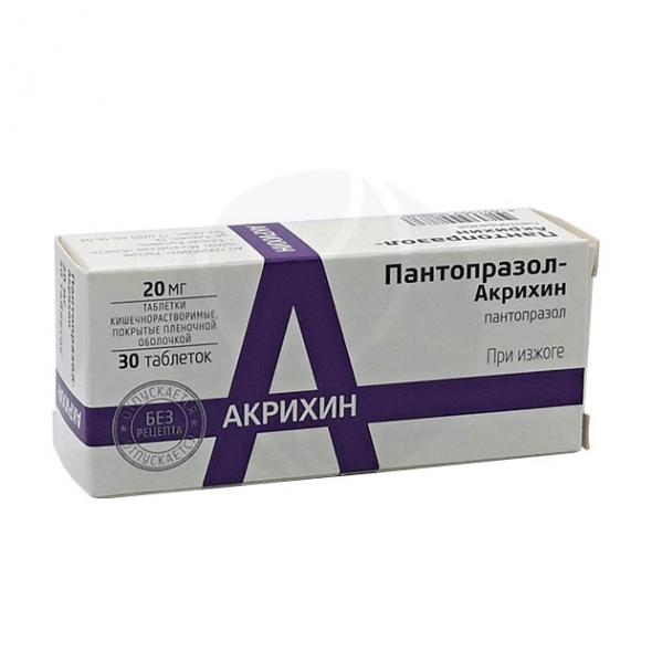 Пантопразол-Акрихин таб п/п/о 20мг №30 пантопразол акрихин таб п о 40мг 30