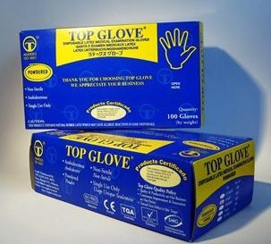 Перчатки смотровые латексные опудренные нестерильные Top Glove р.XL №50