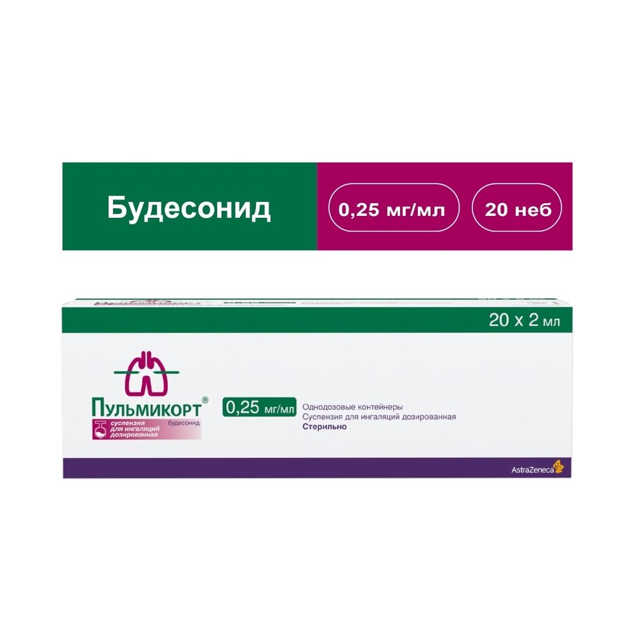 Пульмикорт сусп. д/ингал. доз. 0.25мг/мл 2мл №20