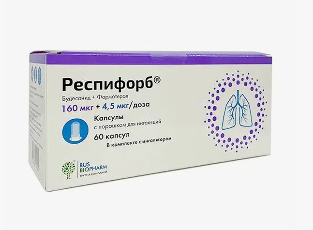 Респифорб капс. с пор. д/ингал. 160мкг+4,5мкг/доза + устр. д/ингал. №60