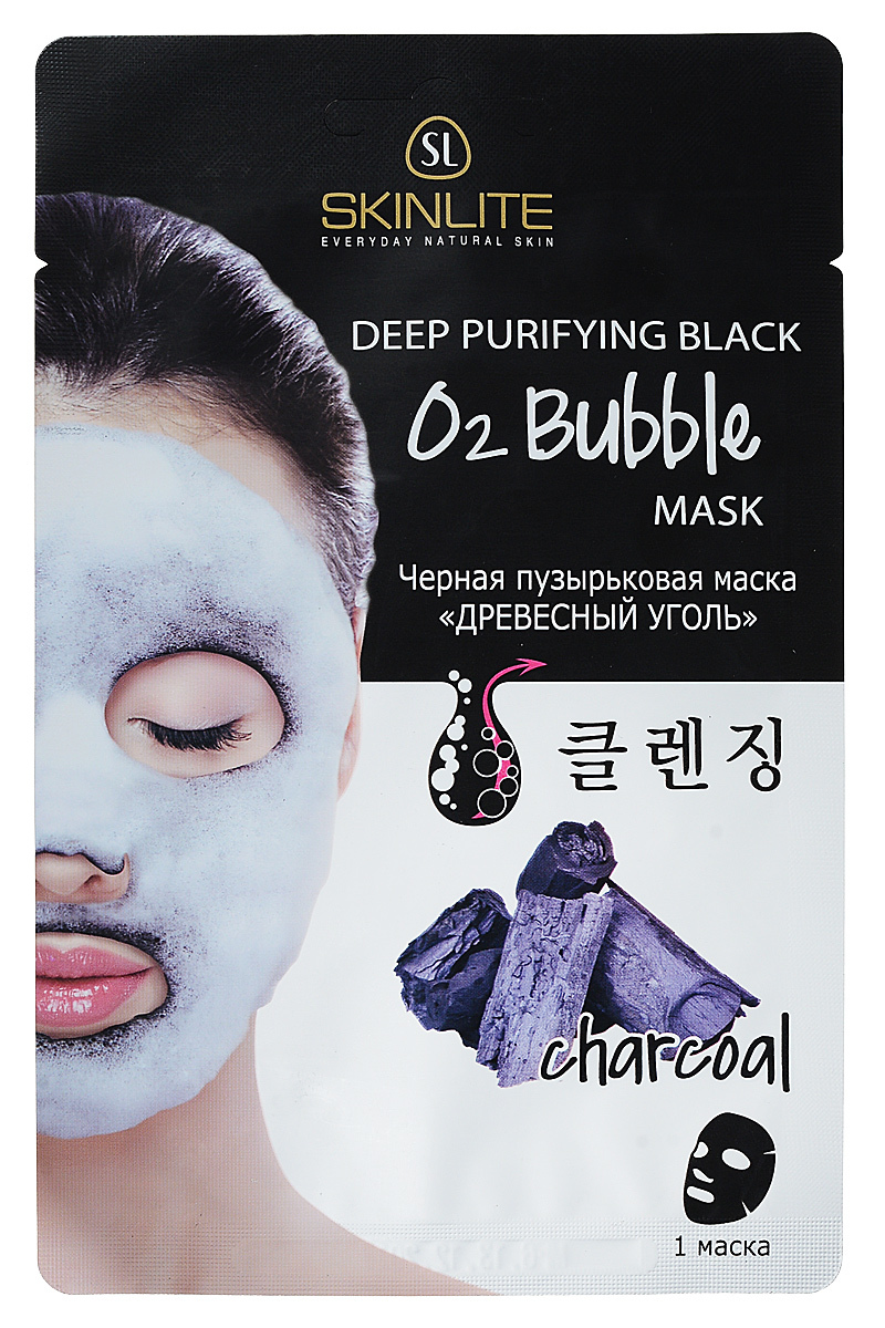 Скинлайт маска д/лица черная пузырьковая Древесный уголь 20г сумка шоппер аниме лица черная текстиль 40см 32см