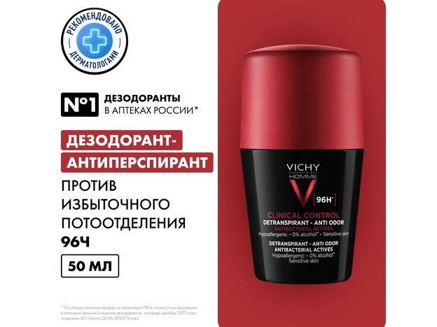 Виши ОМ Клиникал Контрол дезодорант-антиперспирант 96ч 50мл