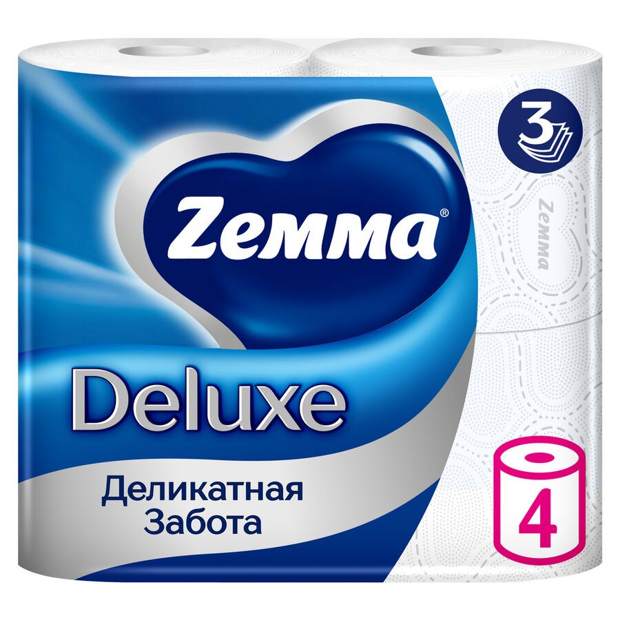 Земма Делюкс Деликатная забота бумага туалетная 3-х слойная №4
