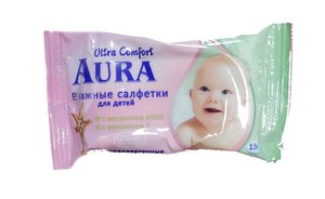 Салфетки влажные Аура УльтраКомфорт детские Алоэ/ВитаминЕ №15