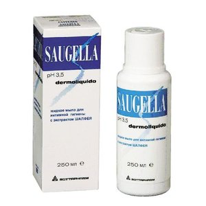 Саугелла мыло жидкое д/интим гигиены дермоликвидо (шалфей) 250г qmedelix мыло натуральное со спирулиной и минеральной водой 125